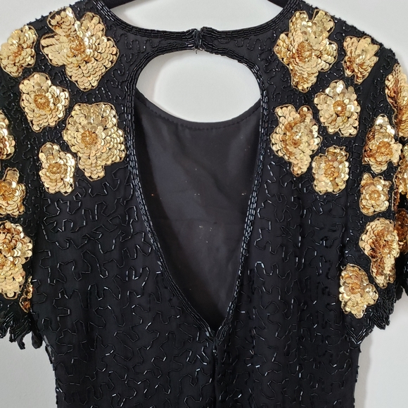 Vintage 1980s Floral Beaded and Sequin Dress - Picture 4 of 14